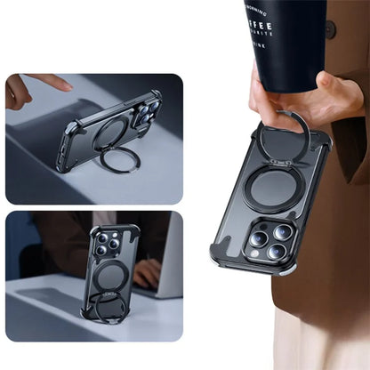 For iPhone 15 Pro Magnetic Phone Case Ring Holder Kickstand Frameless Matte PC Cover