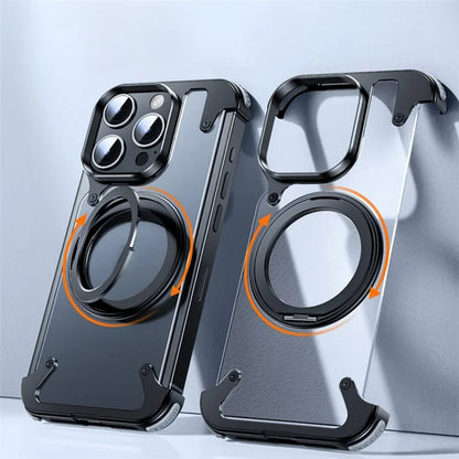 For iPhone 15 Pro Magnetic Phone Case Ring Holder Kickstand Frameless Matte PC Cover