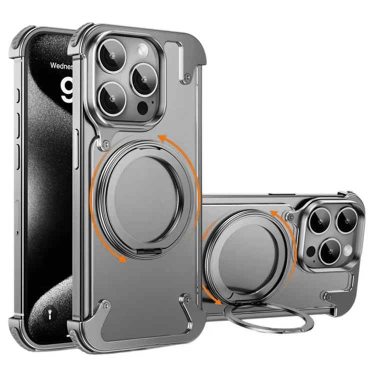 For iPhone 15 Pro Magnetic Phone Case Ring Holder Kickstand Frameless Matte PC Cover