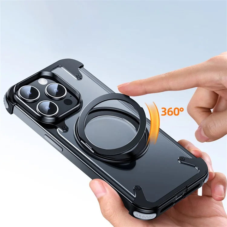 For iPhone 15 Pro Magnetic Phone Case Ring Holder Kickstand Frameless Matte PC Cover