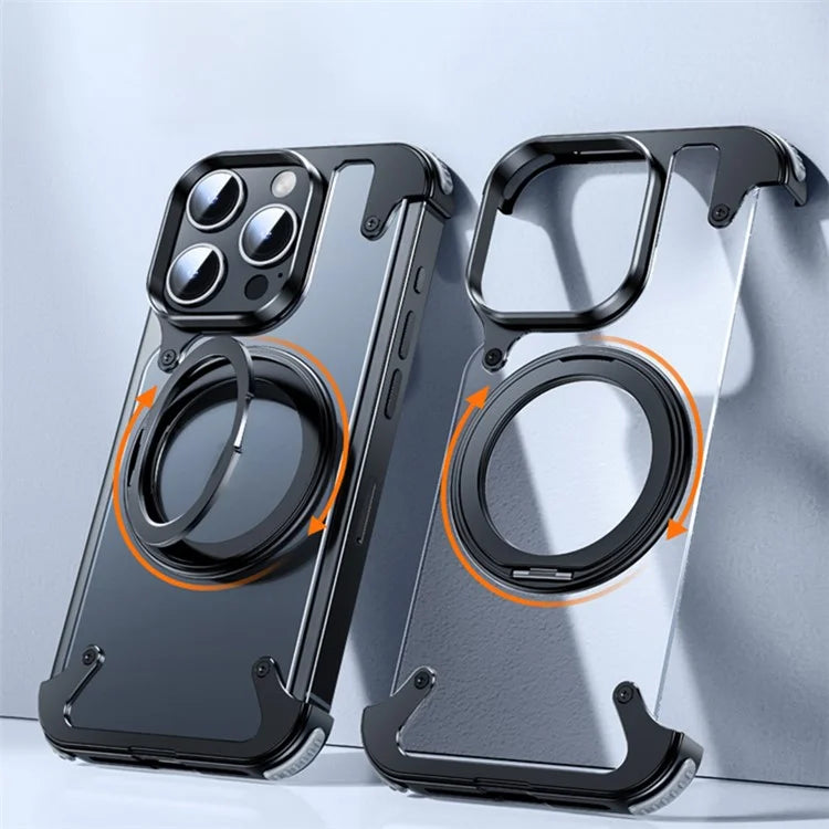 For iPhone 15 Pro Magnetic Phone Case Ring Holder Kickstand Frameless Matte PC Cover