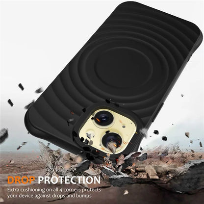 For iPhone 15 Magnetic Case Water Ripple Texture Liquid Silicone Protective Phone Shell with Handy Strap