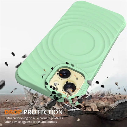 For iPhone 15 Magnetic Case Water Ripple Texture Liquid Silicone Protective Phone Shell with Handy Strap