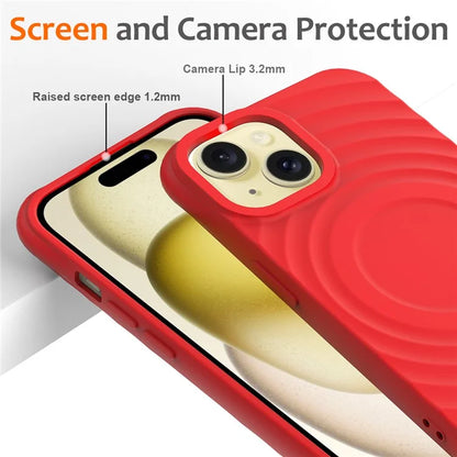 For iPhone 15 Magnetic Case Water Ripple Texture Liquid Silicone Protective Phone Shell with Handy Strap