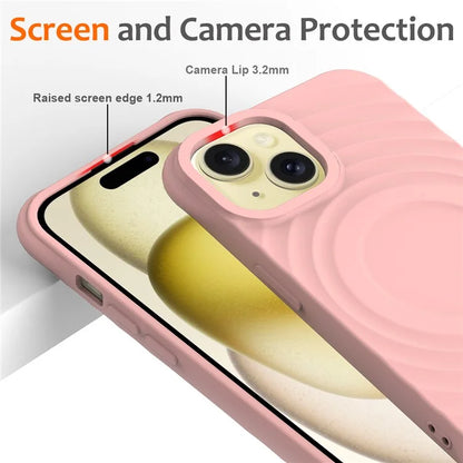 For iPhone 15 Magnetic Case Water Ripple Texture Liquid Silicone Protective Phone Shell with Handy Strap