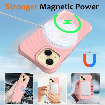 For iPhone 15 Magnetic Case Water Ripple Texture Liquid Silicone Protective Phone Shell with Handy Strap