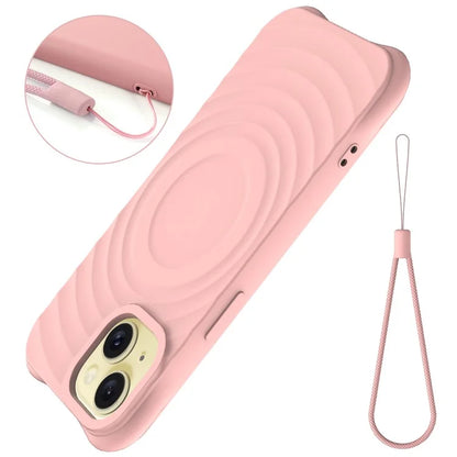 For iPhone 15 Magnetic Case Water Ripple Texture Liquid Silicone Protective Phone Shell with Handy Strap