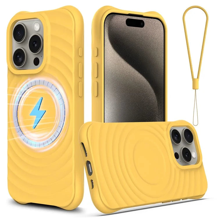 For iPhone 15 Pro Magnetic Case Water Ripple Wave Pattern Liquid Silicone Phone Cover