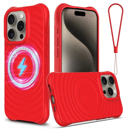 For iPhone 15 Pro Magnetic Case Water Ripple Wave Pattern Liquid Silicone Phone Cover