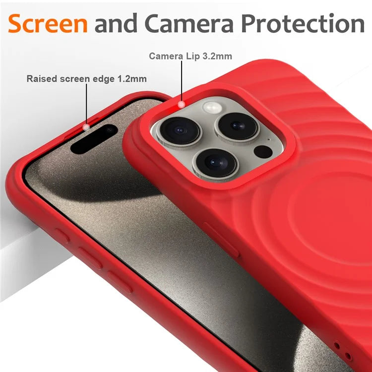 For iPhone 15 Pro Magnetic Case Water Ripple Wave Pattern Liquid Silicone Phone Cover