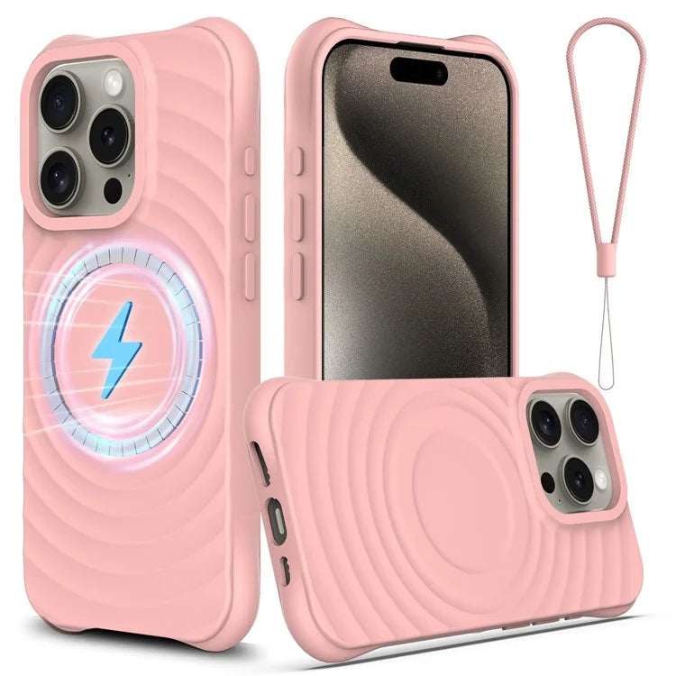 For iPhone 15 Pro Magnetic Case Water Ripple Wave Pattern Liquid Silicone Phone Cover