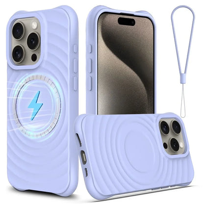 For iPhone 15 Pro Magnetic Case Water Ripple Wave Pattern Liquid Silicone Phone Cover
