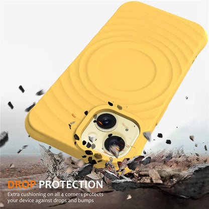 For iPhone 15 Plus Liquid Silicone Case Magnetic Phone Cover with Strap Ripple Texture