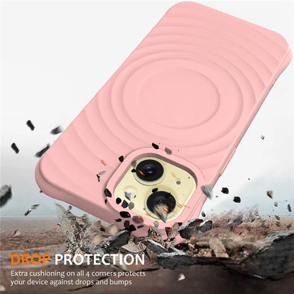For iPhone 15 Plus Liquid Silicone Case Magnetic Phone Cover with Strap Ripple Texture