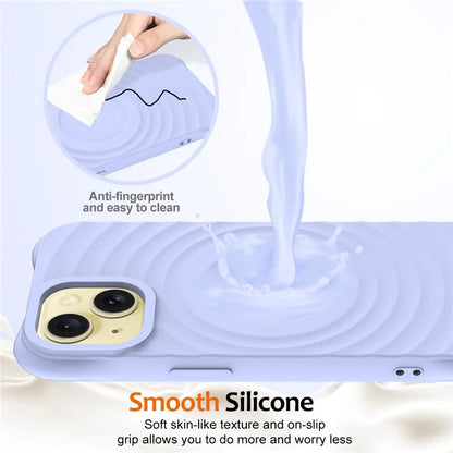 For iPhone 15 Plus Liquid Silicone Case Magnetic Phone Cover with Strap Ripple Texture