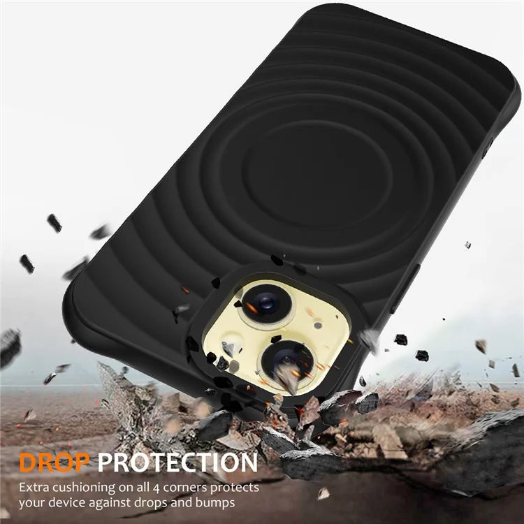 For iPhone 14 Plus Magnetic Phone Case Water Ripple Texture Liquid Silicone Shell with Hand Strap