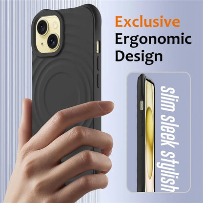 For iPhone 14 Plus Magnetic Phone Case Water Ripple Texture Liquid Silicone Shell with Hand Strap