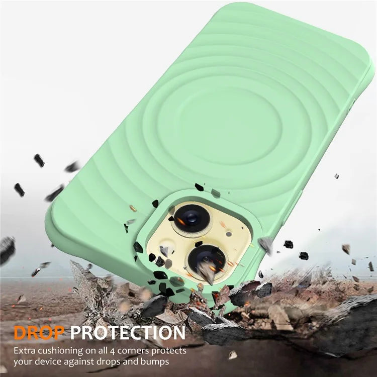 For iPhone 14 Plus Magnetic Phone Case Water Ripple Texture Liquid Silicone Shell with Hand Strap