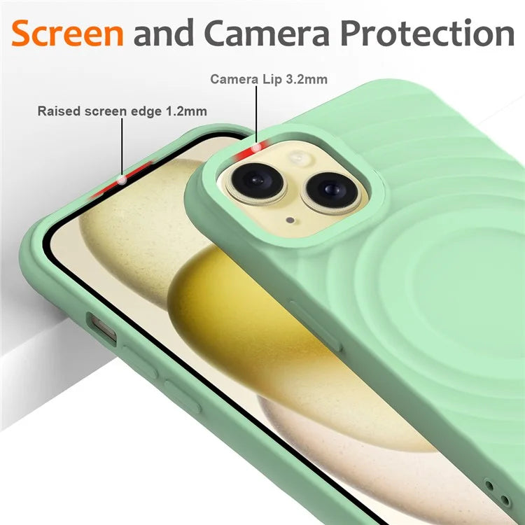 For iPhone 14 Plus Magnetic Phone Case Water Ripple Texture Liquid Silicone Shell with Hand Strap