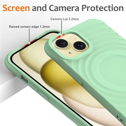 For iPhone 14 Plus Magnetic Phone Case Water Ripple Texture Liquid Silicone Shell with Hand Strap