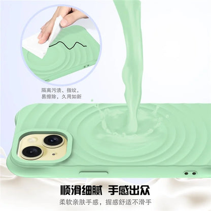 For iPhone 14 Plus Magnetic Phone Case Water Ripple Texture Liquid Silicone Shell with Hand Strap