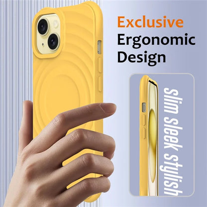 For iPhone 14 Plus Magnetic Phone Case Water Ripple Texture Liquid Silicone Shell with Hand Strap