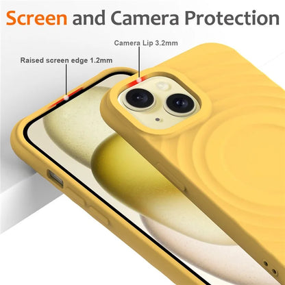 For iPhone 14 Plus Magnetic Phone Case Water Ripple Texture Liquid Silicone Shell with Hand Strap