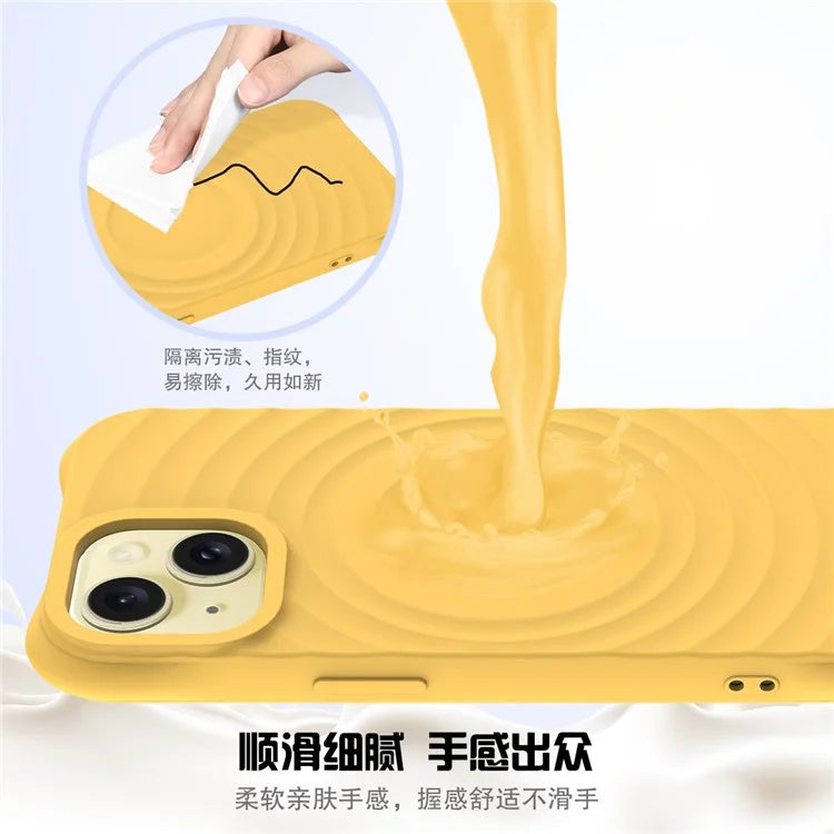 For iPhone 14 Plus Magnetic Phone Case Water Ripple Texture Liquid Silicone Shell with Hand Strap
