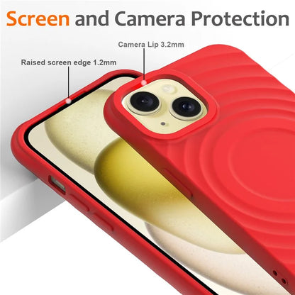 For iPhone 14 Plus Magnetic Phone Case Water Ripple Texture Liquid Silicone Shell with Hand Strap