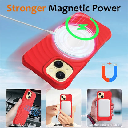 For iPhone 14 Plus Magnetic Phone Case Water Ripple Texture Liquid Silicone Shell with Hand Strap