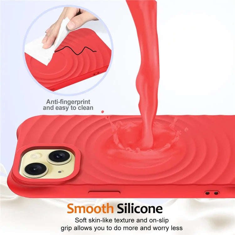 For iPhone 14 Plus Magnetic Phone Case Water Ripple Texture Liquid Silicone Shell with Hand Strap