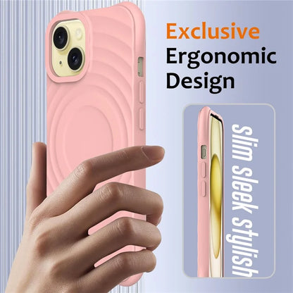For iPhone 14 Plus Magnetic Phone Case Water Ripple Texture Liquid Silicone Shell with Hand Strap