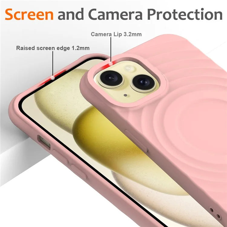 For iPhone 14 Plus Magnetic Phone Case Water Ripple Texture Liquid Silicone Shell with Hand Strap