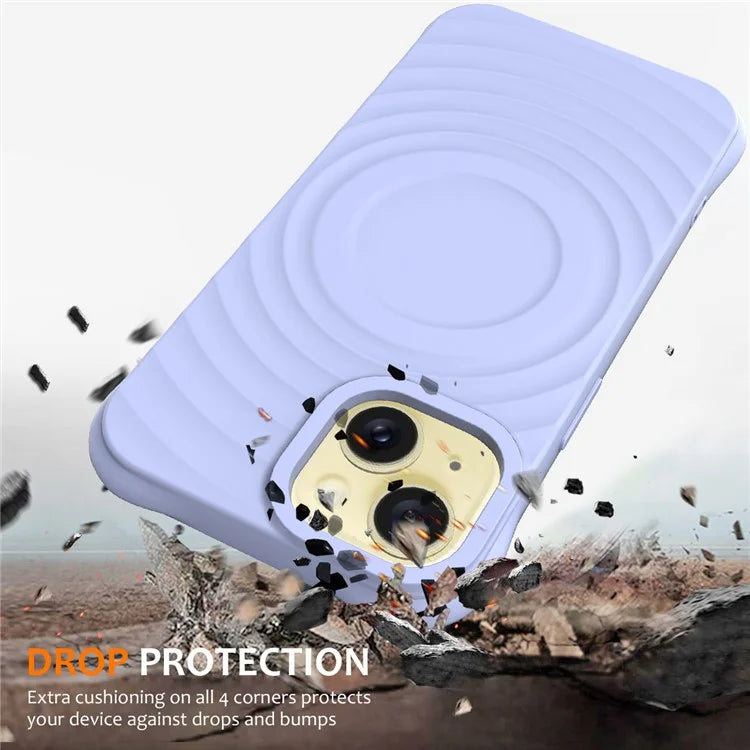 For iPhone 14 Plus Magnetic Phone Case Water Ripple Texture Liquid Silicone Shell with Hand Strap