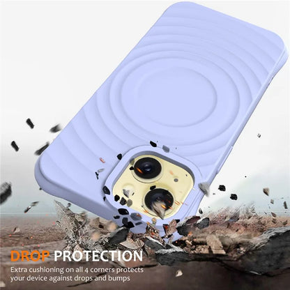 For iPhone 14 Plus Magnetic Phone Case Water Ripple Texture Liquid Silicone Shell with Hand Strap