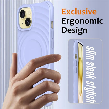 For iPhone 14 Plus Magnetic Phone Case Water Ripple Texture Liquid Silicone Shell with Hand Strap