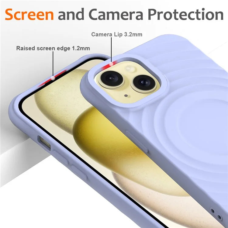 For iPhone 14 Plus Magnetic Phone Case Water Ripple Texture Liquid Silicone Shell with Hand Strap