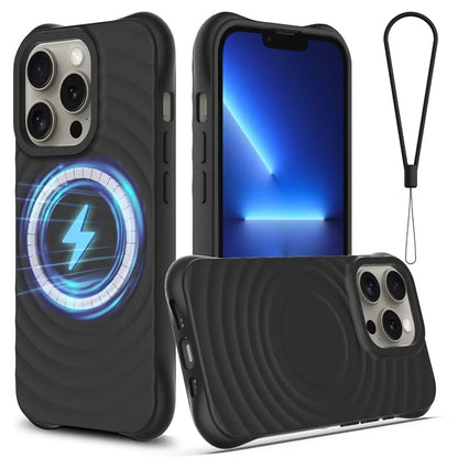 For iPhone 13 Pro Max Magnetic Case Textured Liquid Silicone Phone Case with Strap