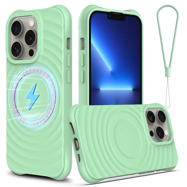 For iPhone 13 Pro Max Magnetic Case Textured Liquid Silicone Phone Case with Strap