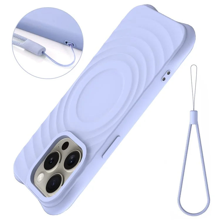 For iPhone 13 Pro Max Magnetic Case Textured Liquid Silicone Phone Case with Strap