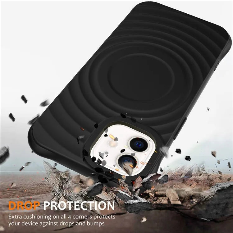 For iPhone 12 mini Magnetic Case with Strap Water Ripple Texture Liquid Silicone Phone Cover