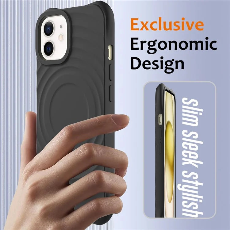 For iPhone 12 mini Magnetic Case with Strap Water Ripple Texture Liquid Silicone Phone Cover