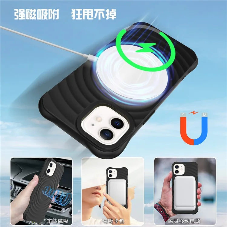 For iPhone 12 mini Magnetic Case with Strap Water Ripple Texture Liquid Silicone Phone Cover