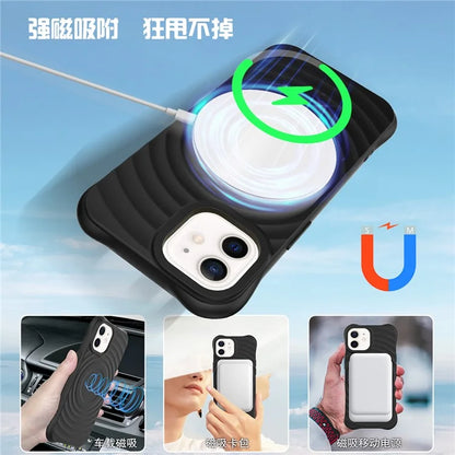 For iPhone 12 mini Magnetic Case with Strap Water Ripple Texture Liquid Silicone Phone Cover