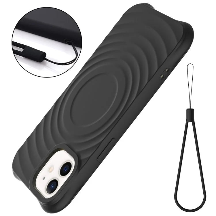 For iPhone 12 mini Magnetic Case with Strap Water Ripple Texture Liquid Silicone Phone Cover