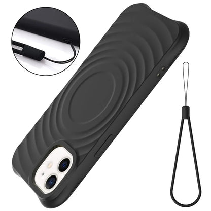 For iPhone 12 mini Magnetic Case with Strap Water Ripple Texture Liquid Silicone Phone Cover