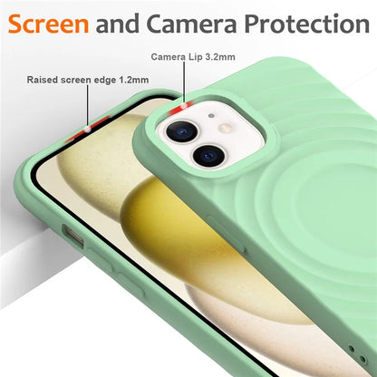 For iPhone 12 mini Magnetic Case with Strap Water Ripple Texture Liquid Silicone Phone Cover