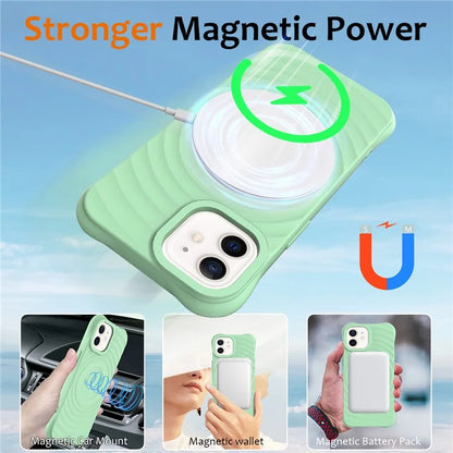For iPhone 12 mini Magnetic Case with Strap Water Ripple Texture Liquid Silicone Phone Cover