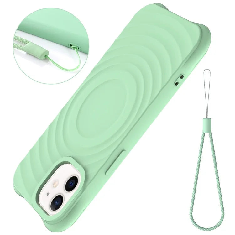 For iPhone 12 mini Magnetic Case with Strap Water Ripple Texture Liquid Silicone Phone Cover