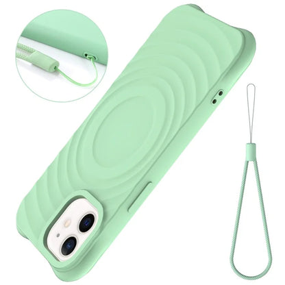 For iPhone 12 mini Magnetic Case with Strap Water Ripple Texture Liquid Silicone Phone Cover
